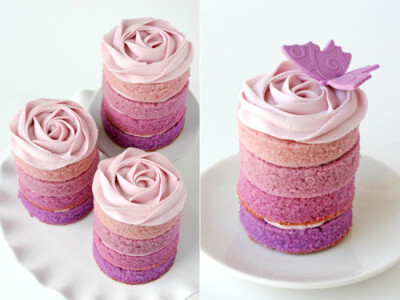 mini ombre rose butterfly cakes!