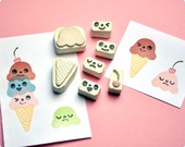 Ice cream changing face hand carved rubber stamp set of 7