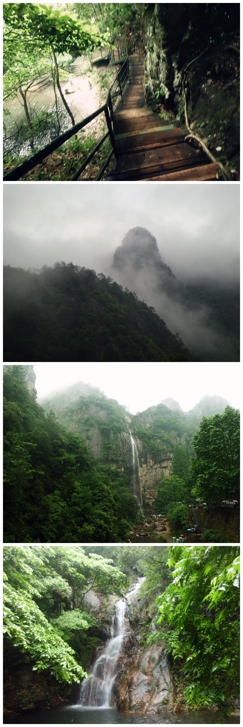 我的家乡——最近累了就跑回自己家的风景区去玩，有山有水，风景甚好。那天下着雨，山“躲"在了云雾中，很有人间仙境的味道。走在长廊上，一步步的往上爬，心情格外的好。。