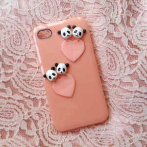 树脂熊猫雪糕壳手机iphone4S保护壳枚红
