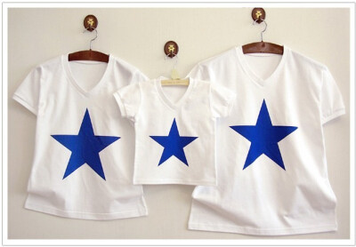 亲子装 短袖T恤 白色蓝星