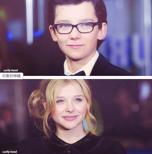 今年奥斯卡上大放异彩的电影《雨果》中两位小演员。Asa Butterfield和Chloe Grace Moretz。Asa以前出演过《穿条纹睡衣的男孩》，大眼睛非常引人注目。Chloe因扮演《海扁王》中的超杀女（Hit-Girl）一角而倍受影迷瞩目。《雨果》之后两人前途大亮。最近Chloe与强尼戴普合拍的电影Dark Shadows在美国上映。