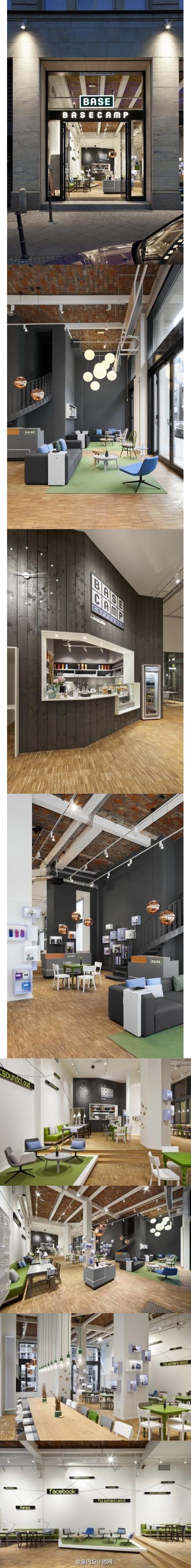 NEST ONE 设计了这个位于德国柏林的BASE_camp ，这是一家集手机店、咖啡馆、网吧与酒吧于一身的店铺。