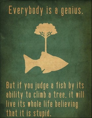 Everybody is a genius .But if you judge a fish by its ability to climb a tree .it will live its whole life believing that it is stupid .