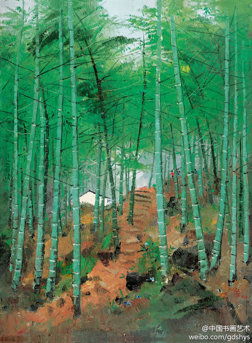 吴冠中油画竹林人家