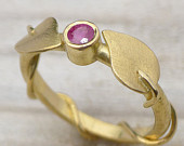 Handmade 18k Gold Ruby Ring with Leaf Design