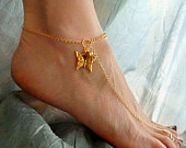 14k Gold Filled Gold Butterfly and freshwater pearl Anklet, Barefoot Jewelry, Foot Jewelry - Available in SILVER too