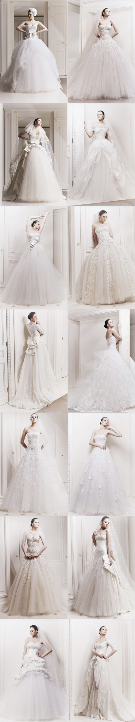 zuhair murad-2013蓬蓬裙系列婚纱，蕾丝环臂，长纱拖地，一层一层都精致到极致，每一款都美到不行