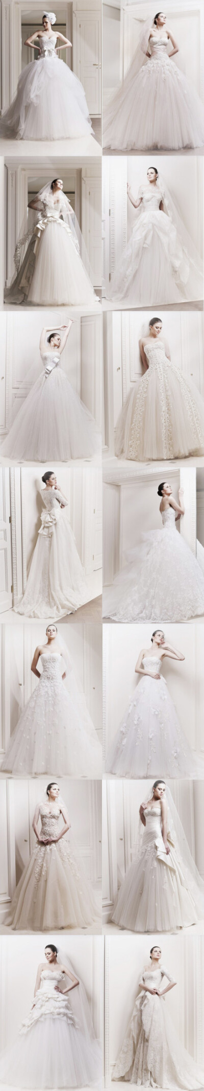 zuhair murad-2013蓬蓬裙系列婚纱，蕾丝环臂，长纱拖地，一层一层都精致到极致，每一款都美到不行