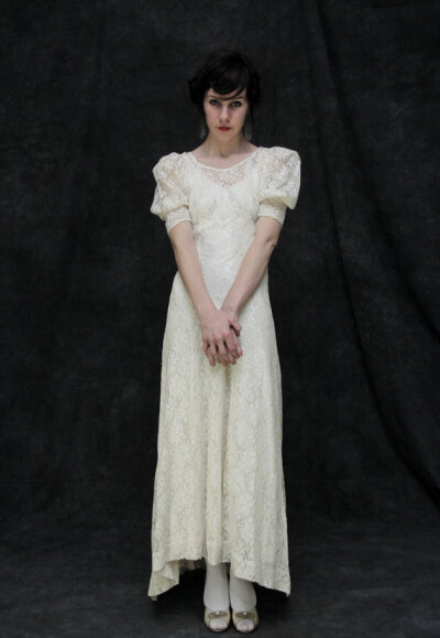 Antique Lace Wedding Gown . Two Piece Chemise and Outer Dress . Early 1900s