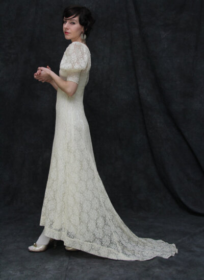 Antique Lace Wedding Gown . Two Piece Chemise and Outer Dress . Early 1900s
