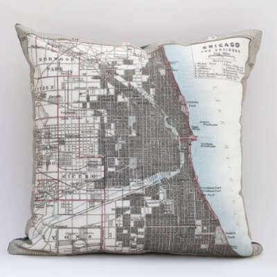 15' x 15' Vintage CHICAGO Map Pillow Cover from saltlabs