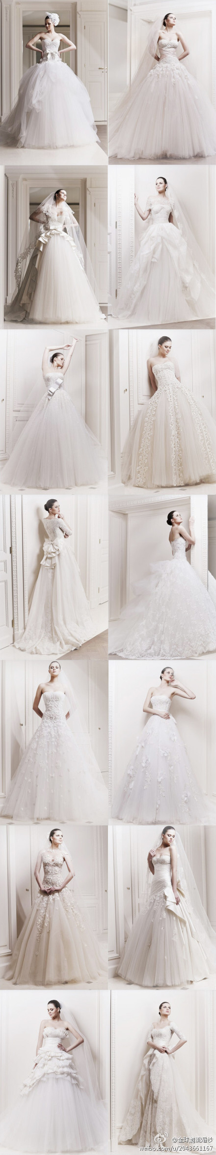 zuhair murad 2013蓬蓬裙系列婚纱，蕾丝环臂，长纱拖地，一层一层都精致到极致，每一款都美到不行。