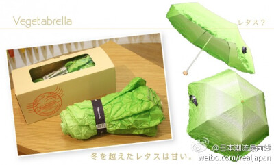 日本某公司推出生菜造型折叠伞「Vegetabrella」，除了挡雨还有防紫外线的遮阳功能。而收起来的时候就很像一把生菜～～～售价：4725日元（约合380RMB）PS：好贵的一颗大白菜~~