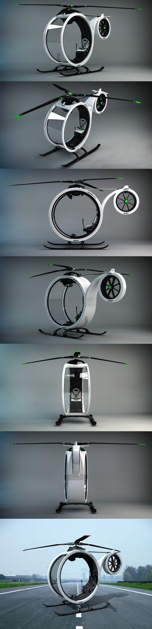 零度（ZEROº）概念直升机主题由代表阿拉伯数字“0”的机身和代表温度单位“º”的机尾组成。机身轻盈，适合私人短途飞行。 设计：Héctor del Amo