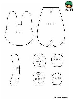两款可爱的不织布兔子手工制作教程、手工制作小兔子图纸