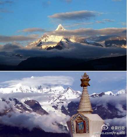 一生一定要见一面——梅里雪山，世界上最美的雪山之一，那里常年云雾缭绕，当地人开玩笑说，梅里雪山的真容，只给最善良的人展露，所以能看到梅里的人，都是善良人