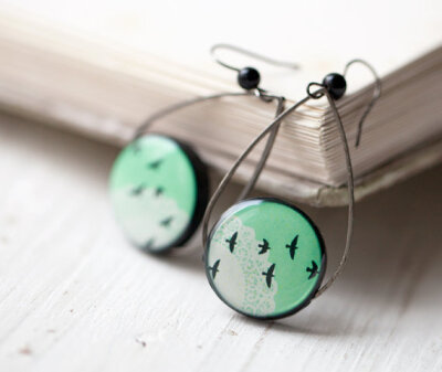 Mint Bird earrings - Fashion jewelry - Tear Drop shape (E054)