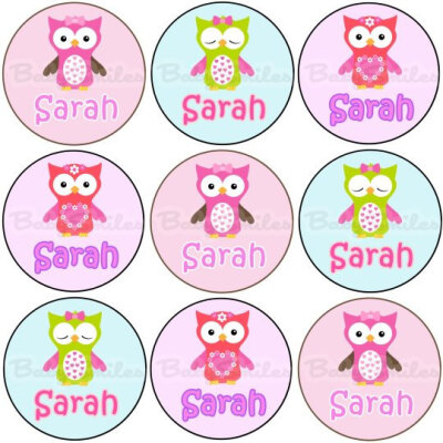 96 Personalized Waterproof Name Label Stickers - NEW Cutest Owl Girls in Town - Perfect for Bottles, Cups, Bowls, School, Daycare