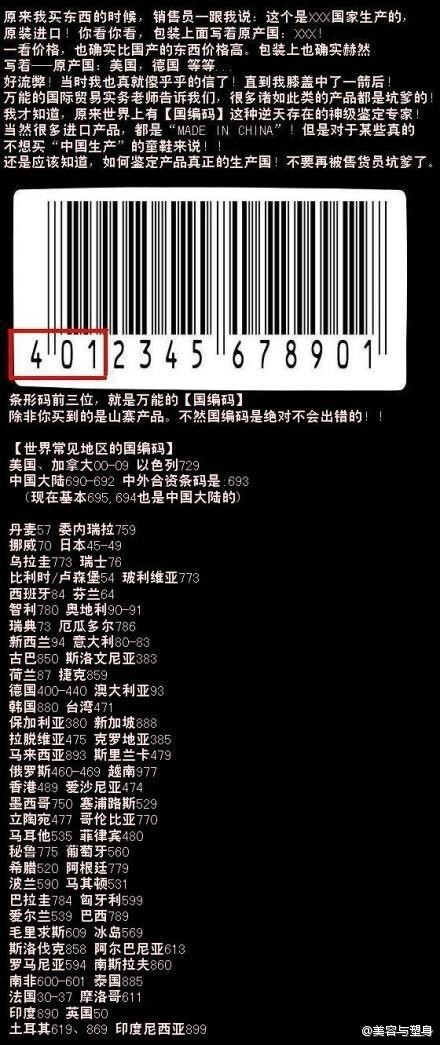 不想买“中国生产”的童鞋！教你如何鉴定产品真正的生产国！不要再被售货员坑爹了。看完我才知道，原来世界上有【国编码】这种逆天存在的神级鉴定专家