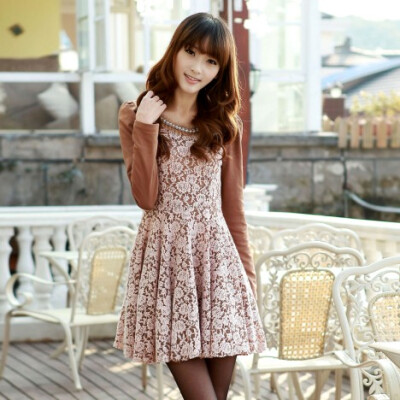 2012新款春装欧美风格女装高档蕾丝拼接连衣裙公主裙打底裙子