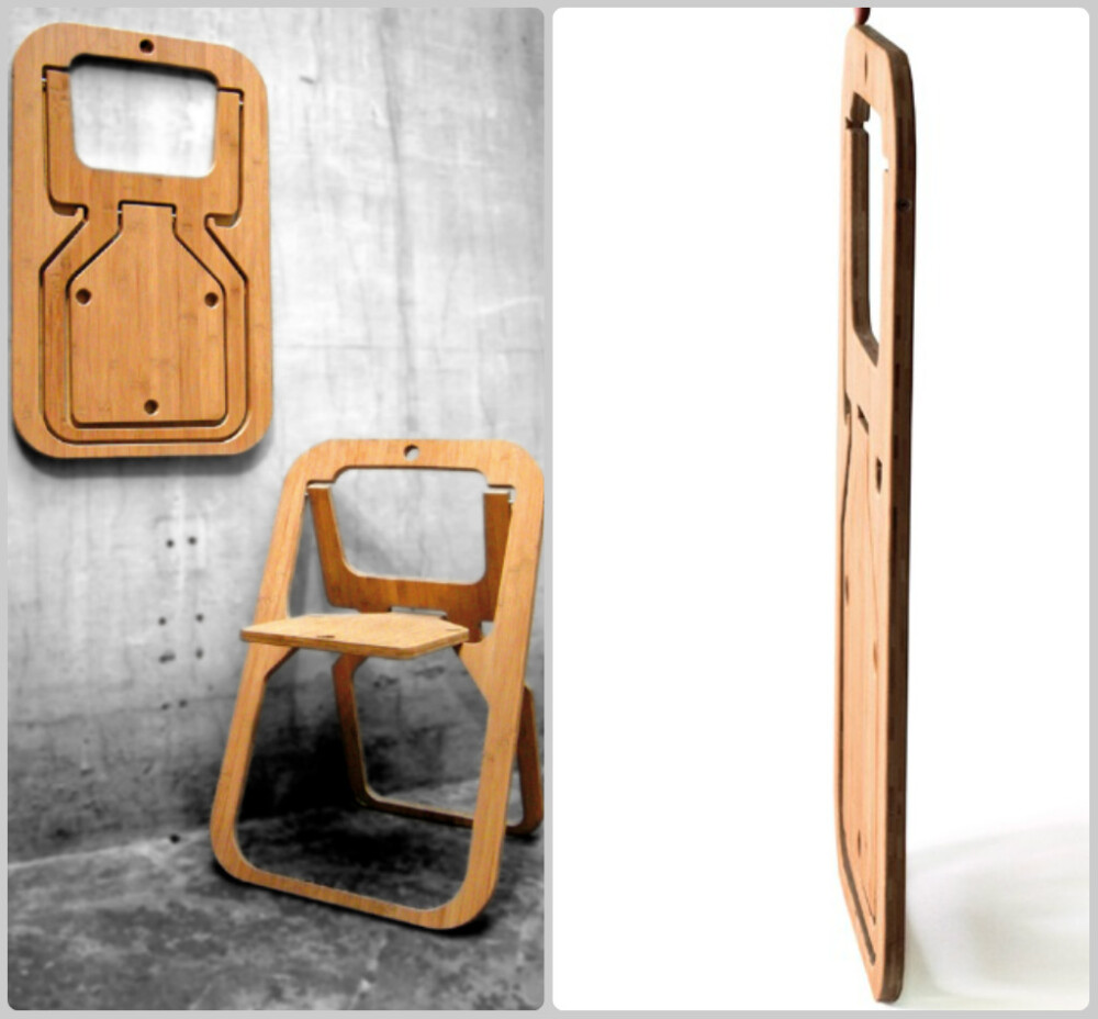 这把名为“Desile”的椅子以设计师的名字命名，采用天然竹子做成。由于灵感源于一张画，折叠之后，这把椅子可以变成一块2厘米厚的木板，重量只有6公斤。除了环保之外，也将节省空间的特点发挥到了极致。 设计：Christian Desile