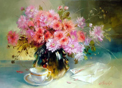 来自乌克兰的 Anna Homchik 油画作品，一朵朵怒放盛开的花儿，生命就应该要这样子极致的炫丽的绽放才好.