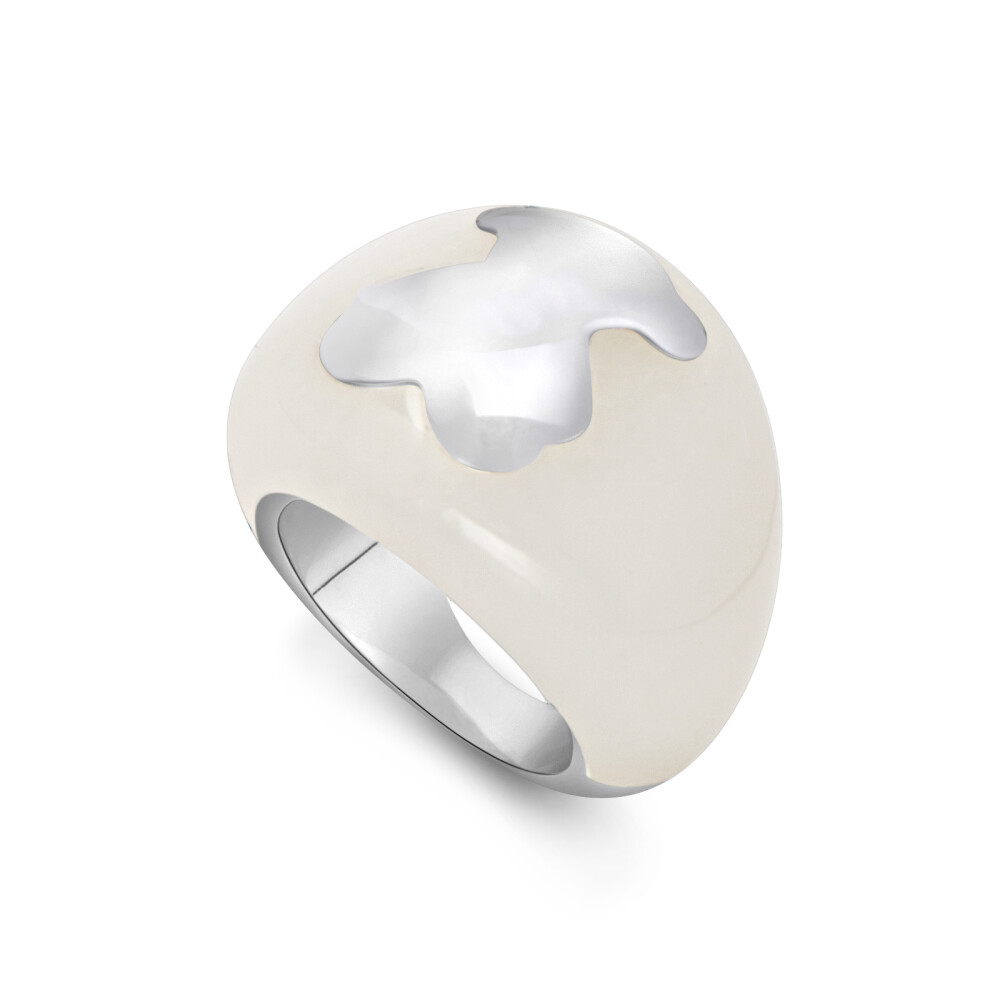 Sterling silver and white chalcedony TOUS Color ring. 2cm. 13/16". Bear: 1,6cm. - 5/8".