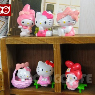 hello kitty公仔凯蒂猫kt猫套装汽车饰品摆件可爱6款装