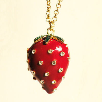 滴釉野草莓 长款 镶钻项链