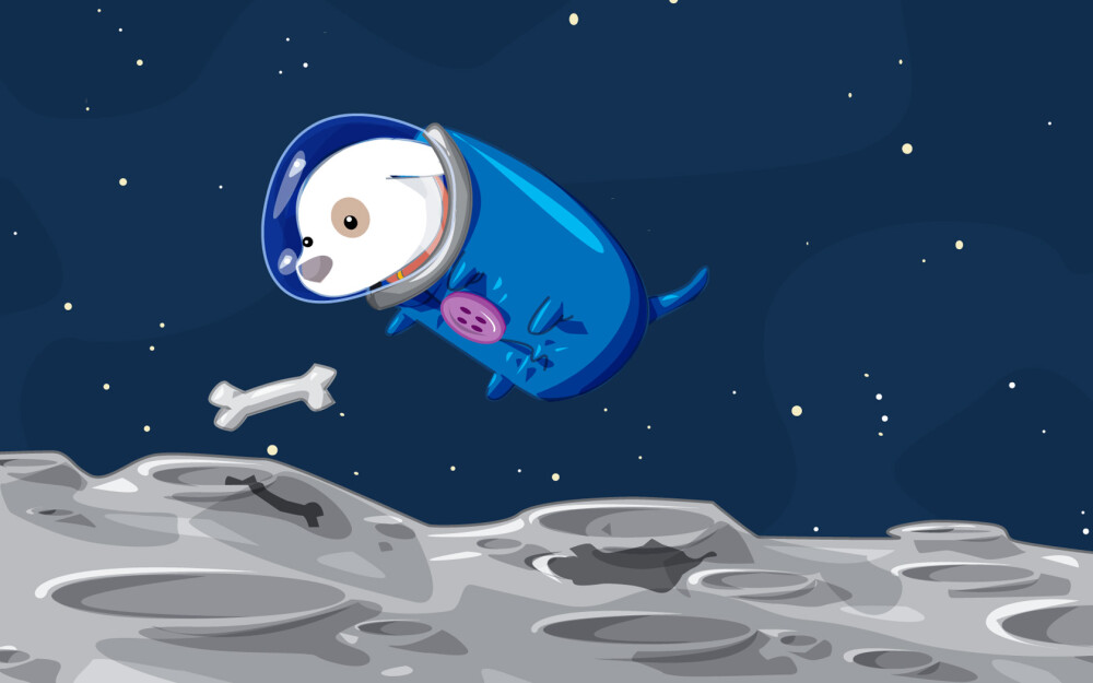 outer space stars Moon vector dogs gravity crater puppies / 1680x1050 Wallpaper