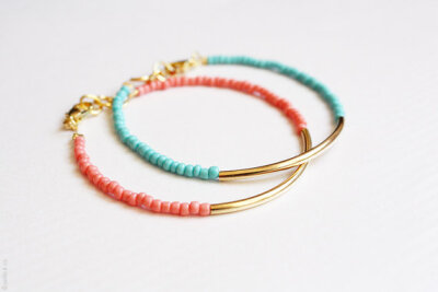 mint gold bar bracelet - minimalist jewelry - friendship bracelet (B014)简洁