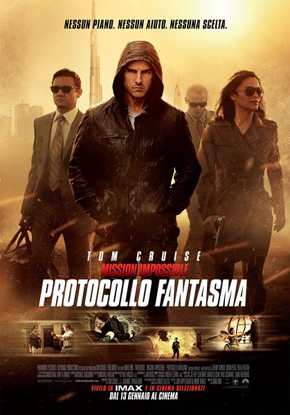 [灰]。碟中谍4 Mission: Impossible - Ghost Protocol - 电影上映的时候听别人说剧情不是很好 看开头就知道结果但是是部不错的动作片之类等等 但是这是我看的第一部碟中谍系列 我觉得还挺好的 虽然总觉得某些地方有点bug但总体还不错