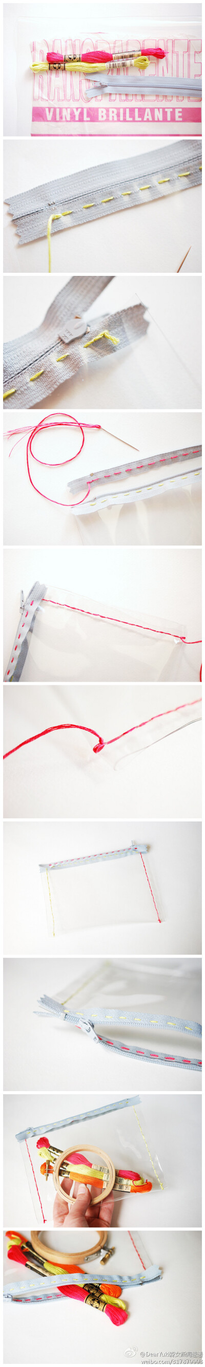 简易拉链袋 只要准备好透明材质的厚塑料、一条拉链和针线、剪刀即可。