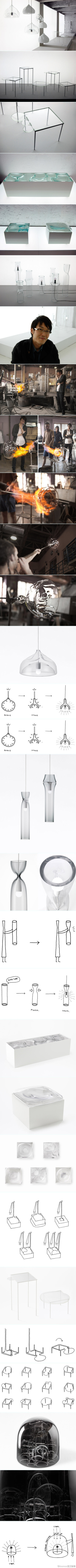 日本设计工作室nendo的“still and sparkling”由五部分组成：press lamps，inhale lamp，innerblow and overflow tables，x-ray vase和growing vases，设计师在设计过程中对材料二元性的研究和实验，主要设计师oki …