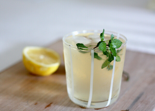 Lemon, ginger and mint infused drink