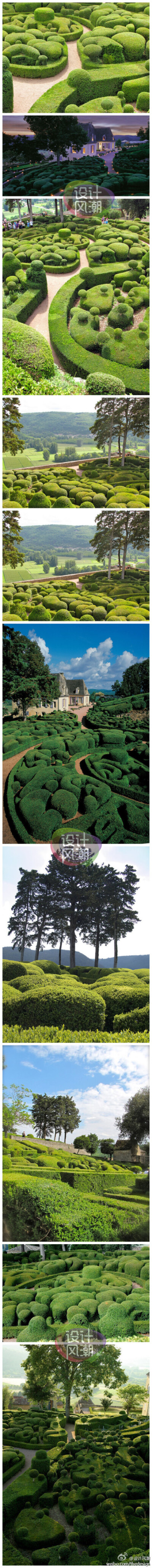 Marqueyssac是法国17世纪在法国多尔多涅部的城堡花园，由于地处高势，刚好可以俯瞰景色如画的Dordogne河谷，园内经过修剪后的绿色植物，一团团一撮撮一圈圈的，看起来就像是经过设计师sedo过的，伴随着一旁的古堡，…