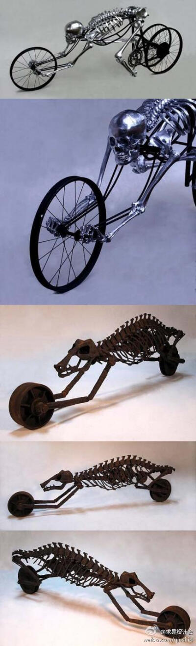很酷的骷髅摩托，艺术家 Jud Turner 花费近十年时间完成他的“妄想式交通工具”，是骷髅与载具的完美结合。开一辆这样的摩托车应该会很拉风吧，后面是他其他的作品。