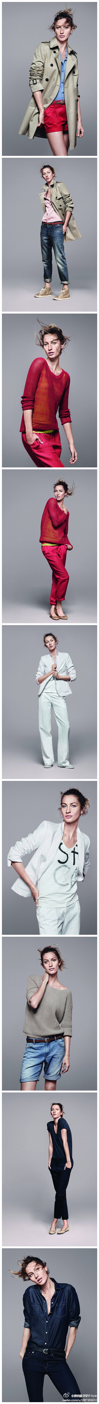 世界第一吸金超模#吉赛尔 邦臣#为#Esprit - Spring 2012#拍摄的搭配照，超有范儿~妞儿们可以学习穿着呢