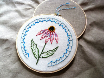 Hand embroidery wall hanging - Echinacea Purple ConeflowerFrom AniaJane