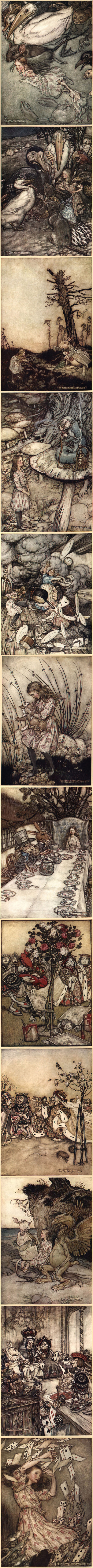 100年前的爱丽丝手稿——作者Arthur Rackham（1867—1939），英国著名插画艺术家。1907年《爱丽斯梦游奇境》再版，Rackham为该书绘制插图一举成名。