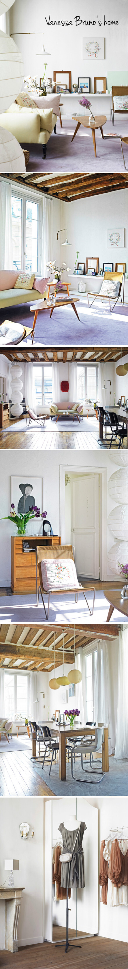 凡妮莎布鲁诺是一位可爱的法国设计师，她的家居设计正充满着春天的气息。粉彩画一般的色调搭配在阳光的照耀下显得清新透明，白色的墙壁凸显了家具的立体感，造型奇特的新型灯饰让空间多了一些现代时尚感觉，一起来感受来自巴黎小清新家居。