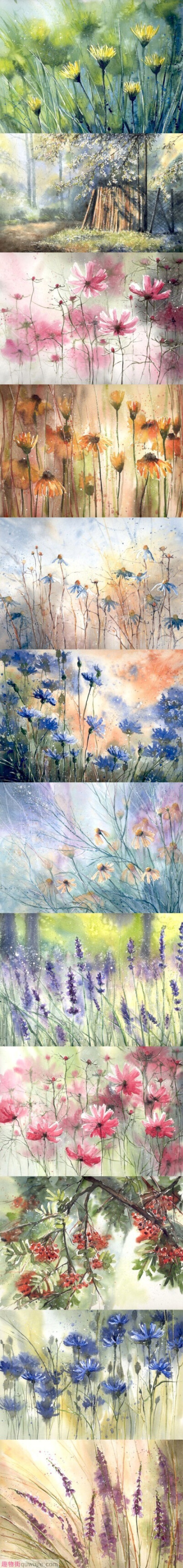 春天花会开～波兰画家Malgorzata Szczecinska的水彩花卉作品