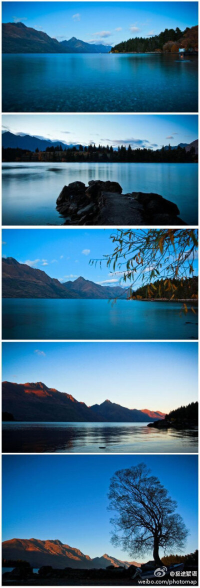 新西兰瓦卡提波湖，蓝蓝的早晨