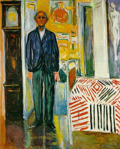 Self Portrait: Between Clock and Bed 1940-42; Oil on canvas, 149.5 x 120.5 cm; Munch Museum, Oslo