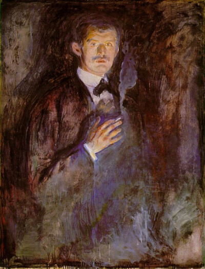 Self-Portrait with Burning Cigarette 1895; Oil on canvas, 110.5 x 85.5 cm; National Gallery, Oslo