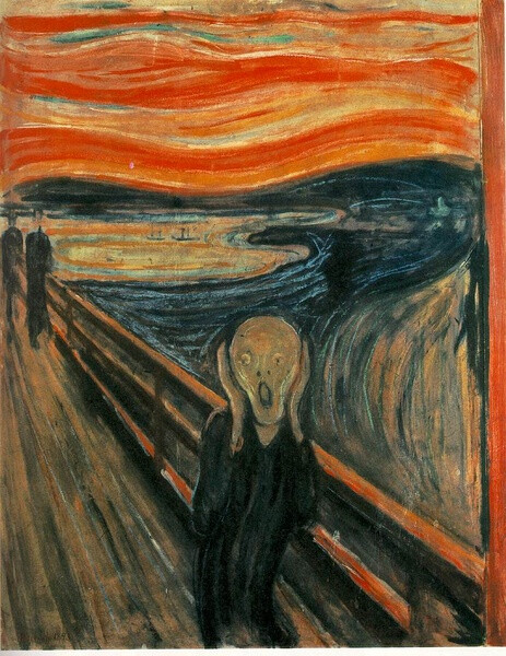 The Scream (or The Cry), 1893; Casein/waxed crayon and tempera on paper, 91 x 73.5 cm; Nasjonalgalleriet National Gallery, Oslo