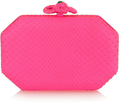 Roberto Cavalli Neon python snake-clasp clutch