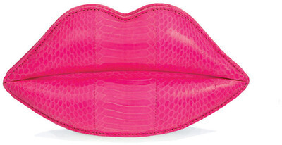 Shocking Pink Snakeskin Lips Clutch - Lulu Guinness