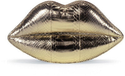 Gold Metallic Snakeskin Lips Clutch - Lulu Guinness